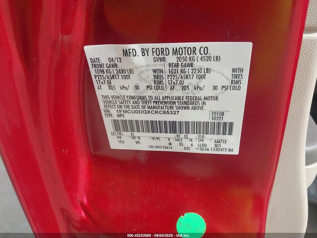 1FMCU0DGXCKC65327 2012 FORD ESCAPE photo no. 9