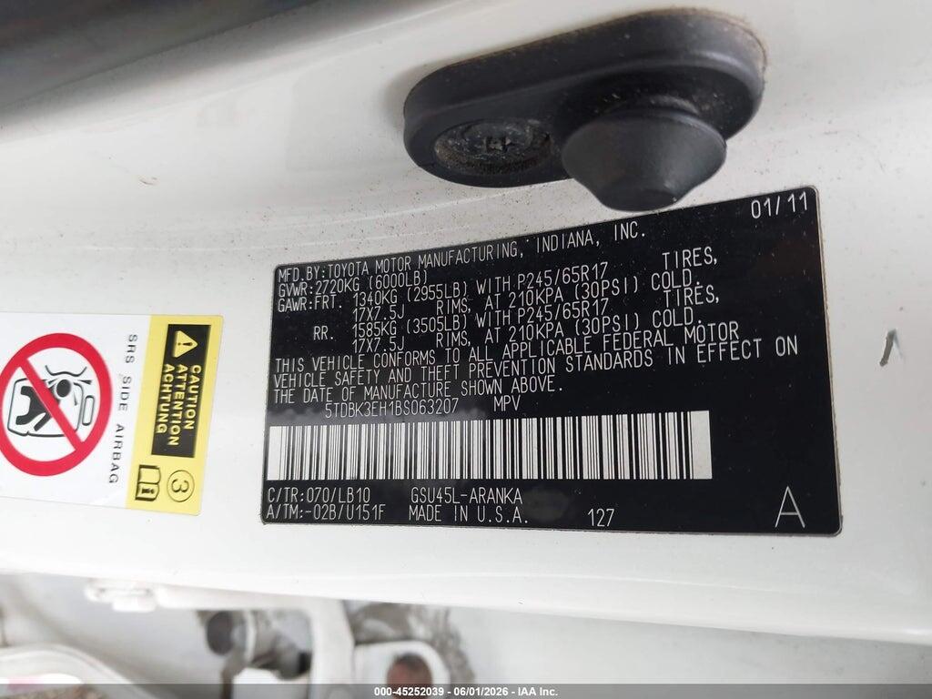 5TDBK3EH1BS063207 2011 TOYOTA HIGHLANDER photo no. 9