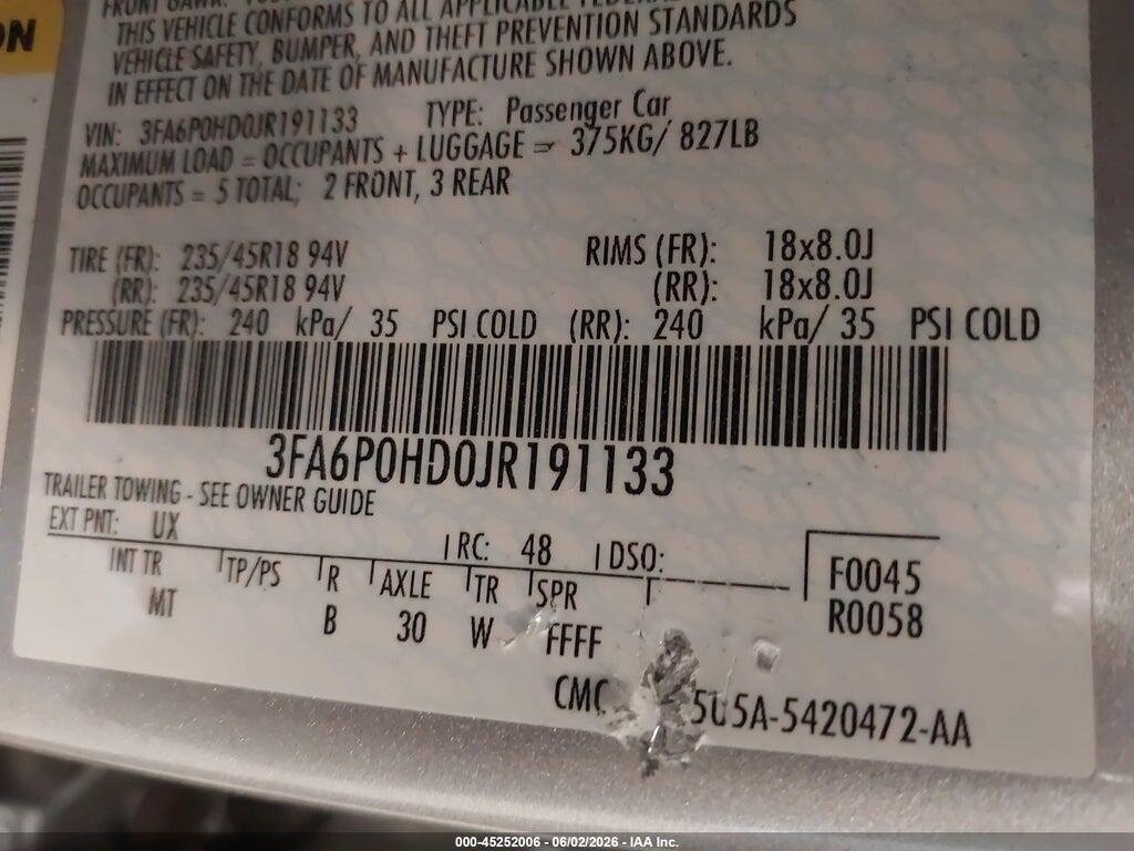 3FA6P0HD0JR191133 2018 FORD FUSION photo no. 9