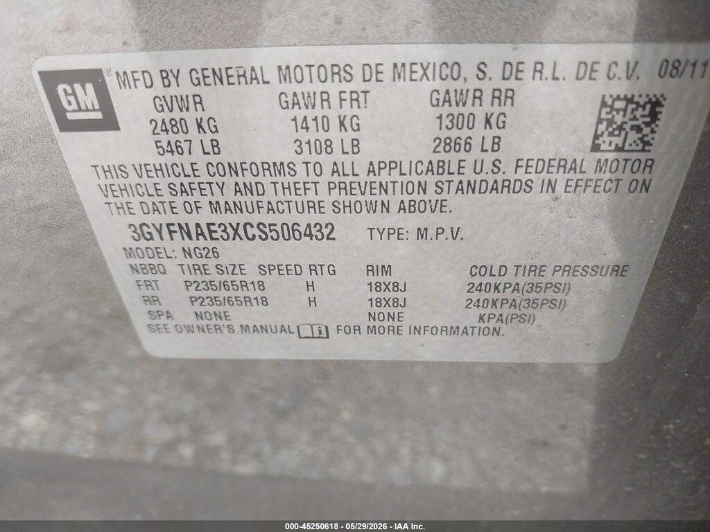 3GYFNAE3XCS506432 2012 CADILLAC SRX photo no. 9