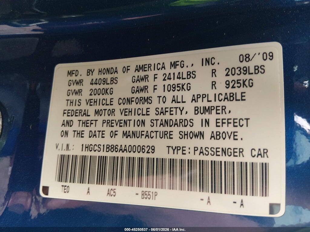 1HGCS1B86AA000629 2010 HONDA ACCORD photo no. 9