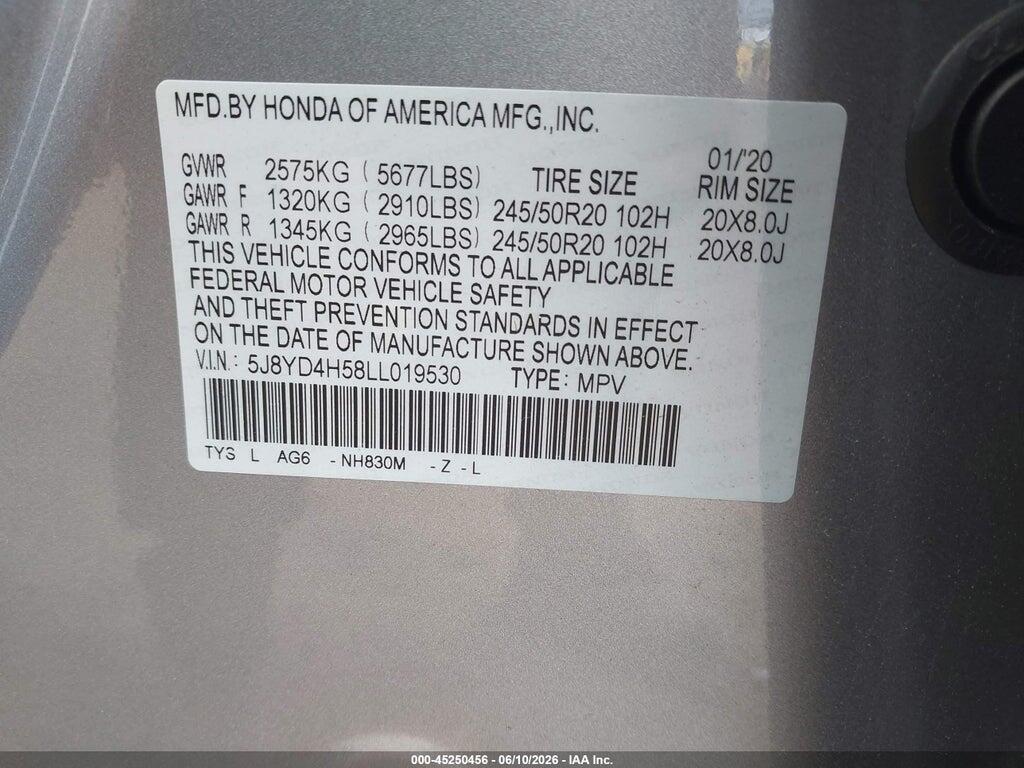 5J8YD4H58LL019530 2020 ACURA MDX photo no. 9