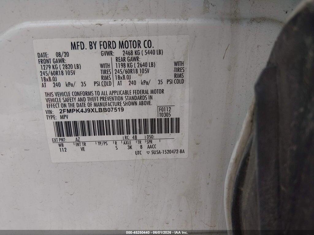 2FMPK4J9XLBB07519 2020 FORD EDGE photo no. 9