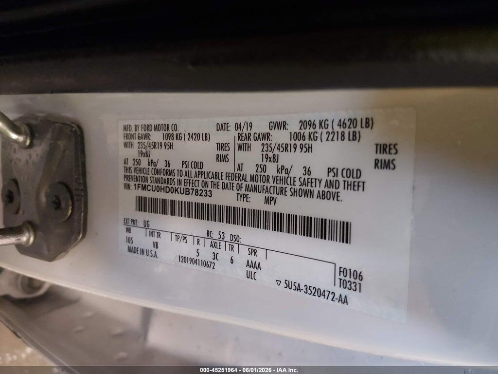 1FMCU0HD0KUB78233 2019 FORD ESCAPE photo no. 9