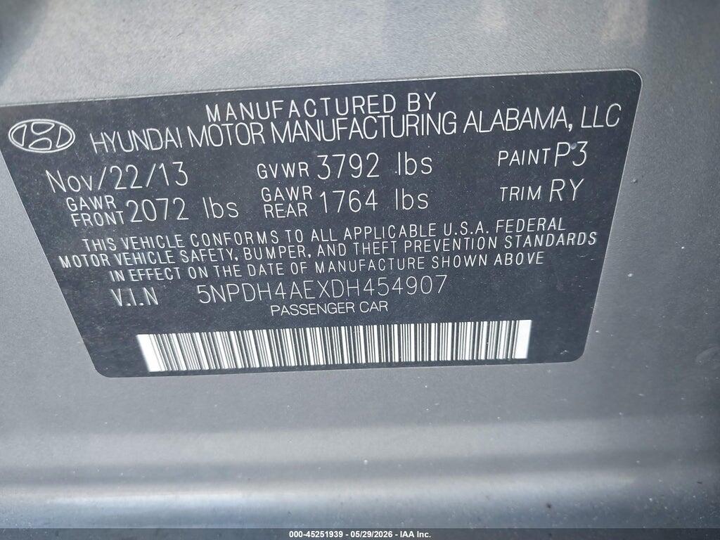5NPDH4AEXDH454907 2013 HYUNDAI ELANTRA photo no. 9