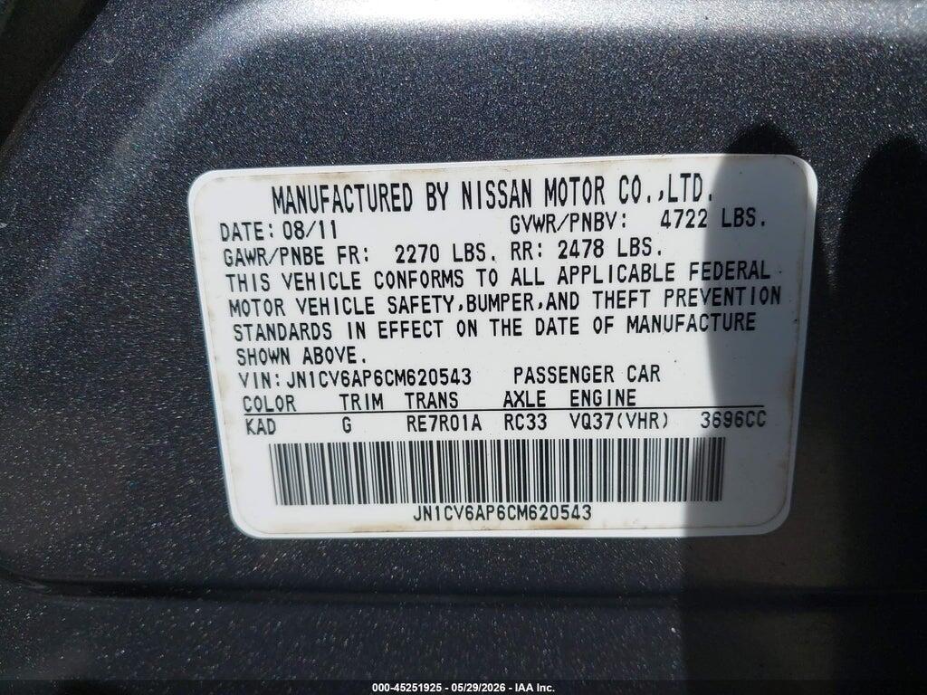 JN1CV6AP6CM620543 2012 INFINITI G37 photo no. 9