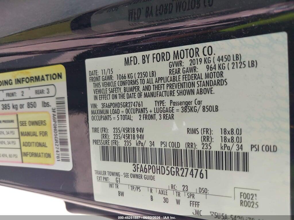 3FA6P0HD5GR274761 2016 FORD FUSION photo no. 9