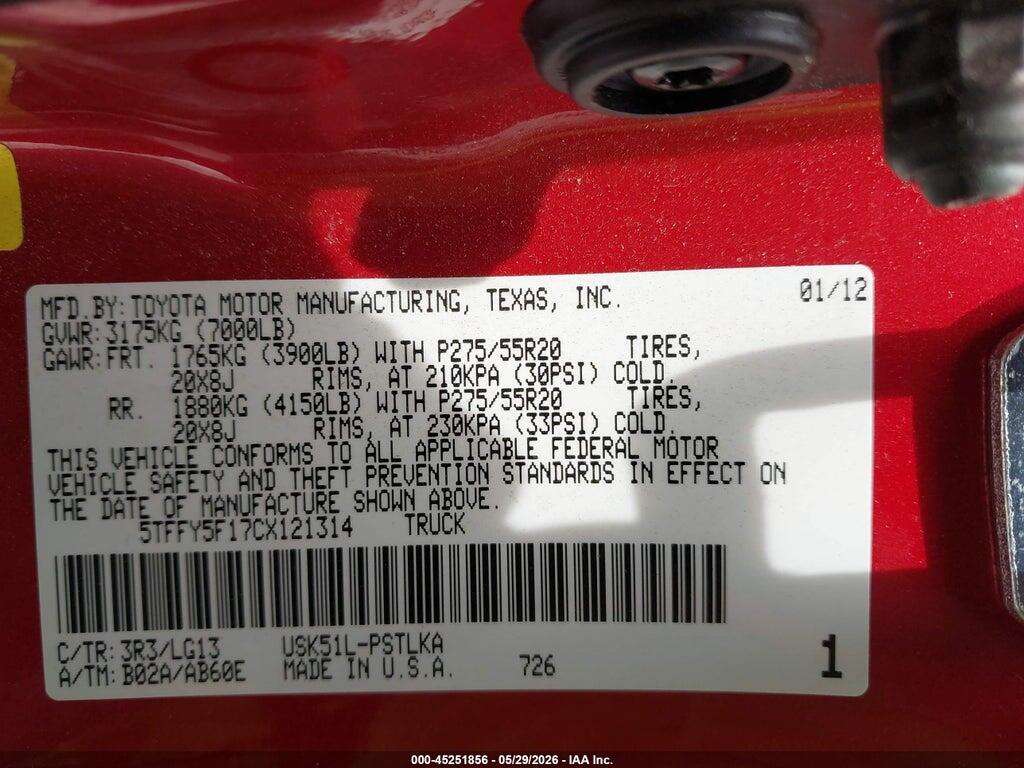 5TFFY5F17CX121314 2012 TOYOTA TUNDRA photo no. 9