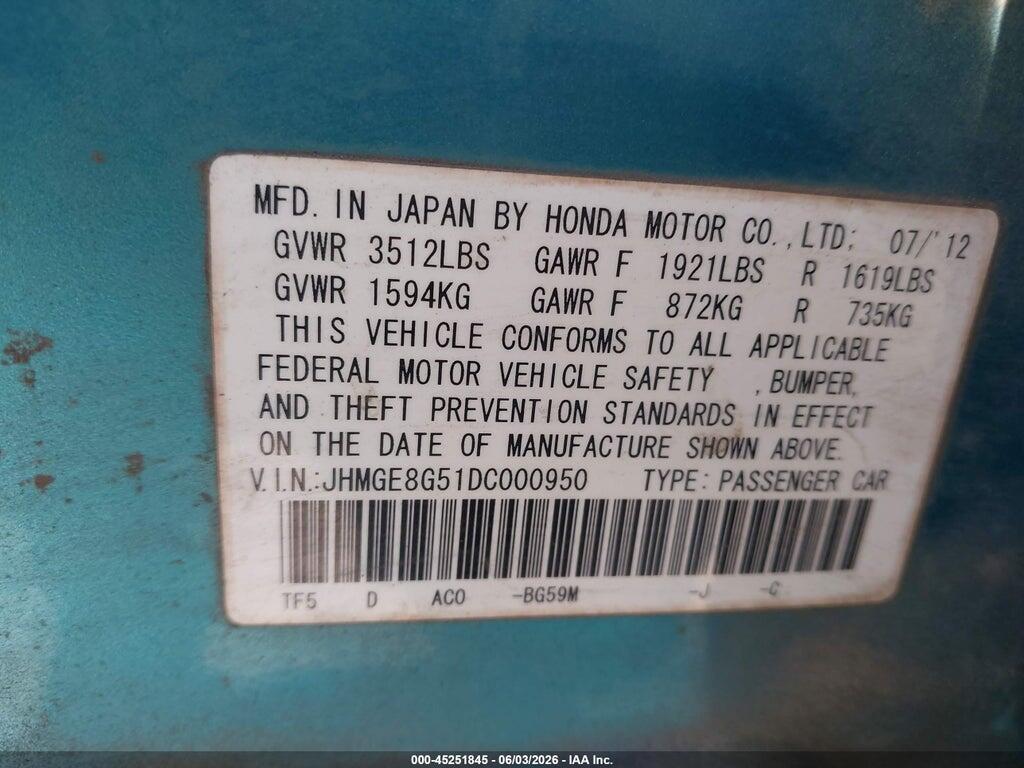 JHMGE8G51DC000950 2013 HONDA FIT photo no. 9