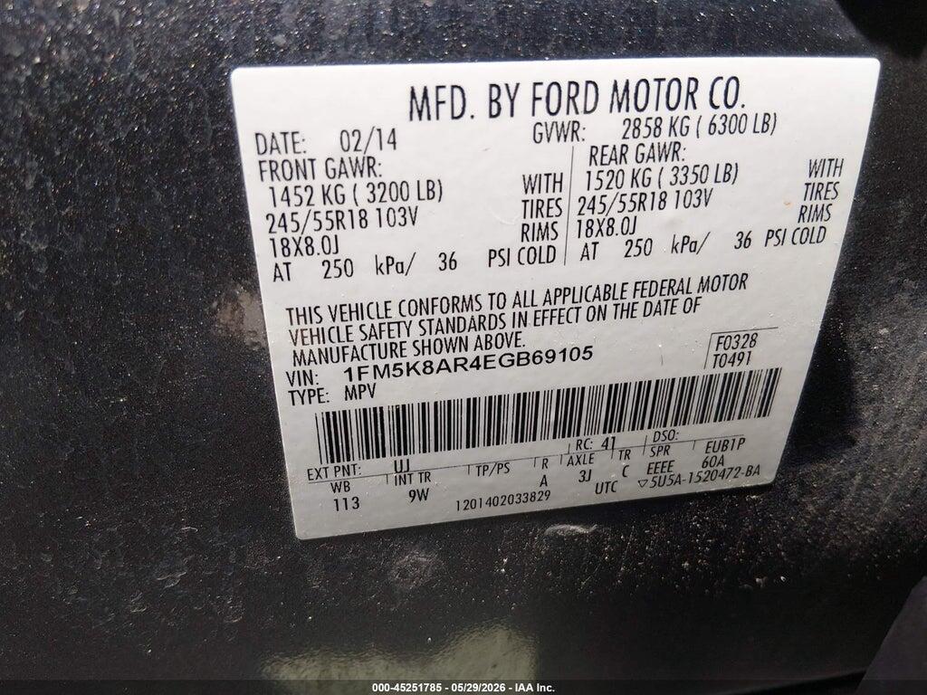 1FM5K8AR4EGB69105 2014 FORD UTILITY POLICE INTERCEPTOR photo no. 9