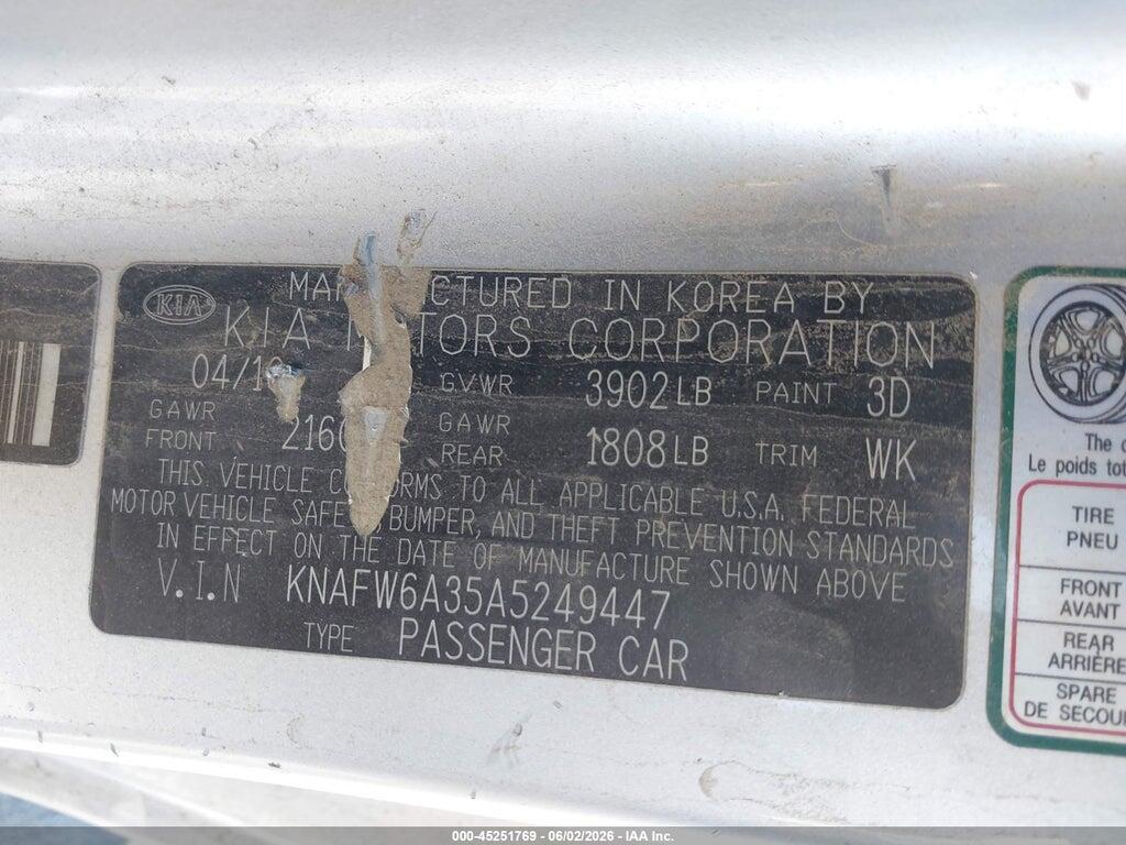 KNAFW6A35A5249447 2010 KIA FORTE KOUP photo no. 9