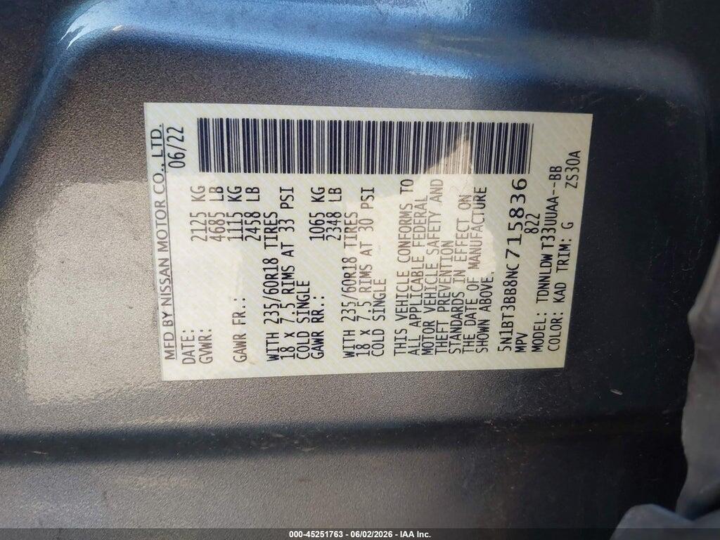 5N1BT3BB8NC715836 2022 NISSAN ROGUE photo no. 9