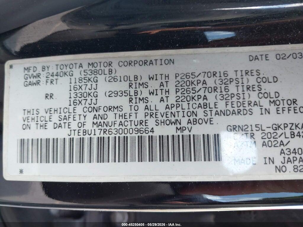 JTEBU17R630009664 2003 TOYOTA 4RUNNER photo no. 9
