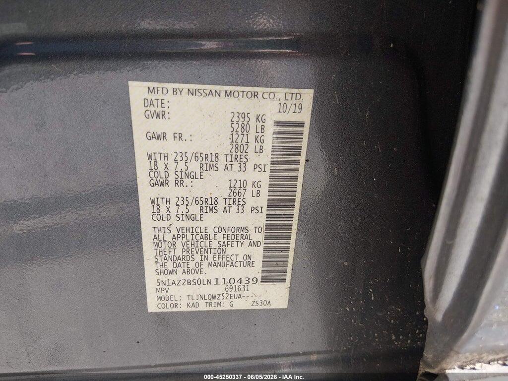 5N1AZ2BS0LN110439 2020 NISSAN MURANO photo no. 9