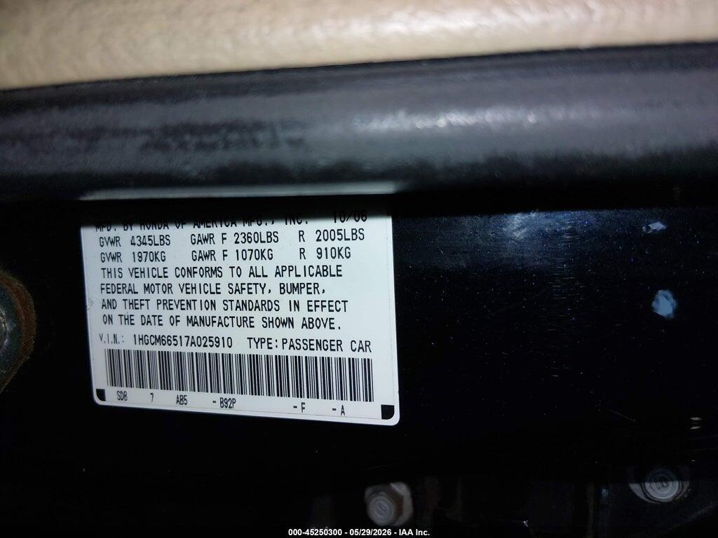 1HGCM66517A025910 2007 HONDA ACCORD photo no. 9
