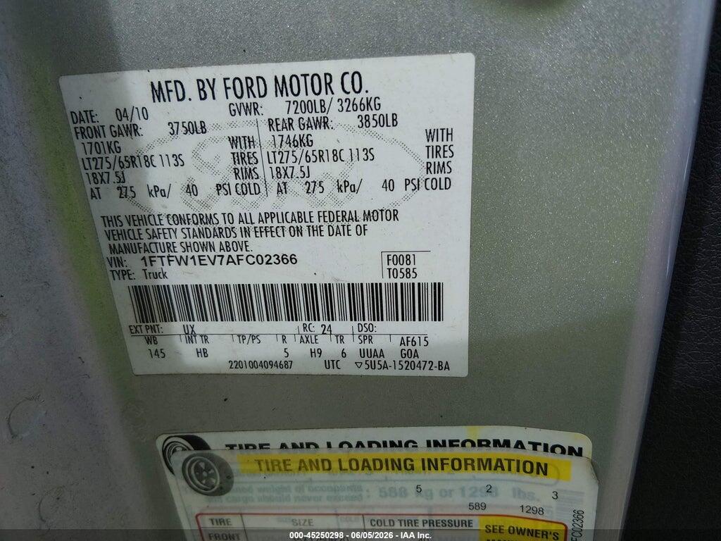 1FTFW1EV7AFC02366 2010 FORD F-150 photo no. 9