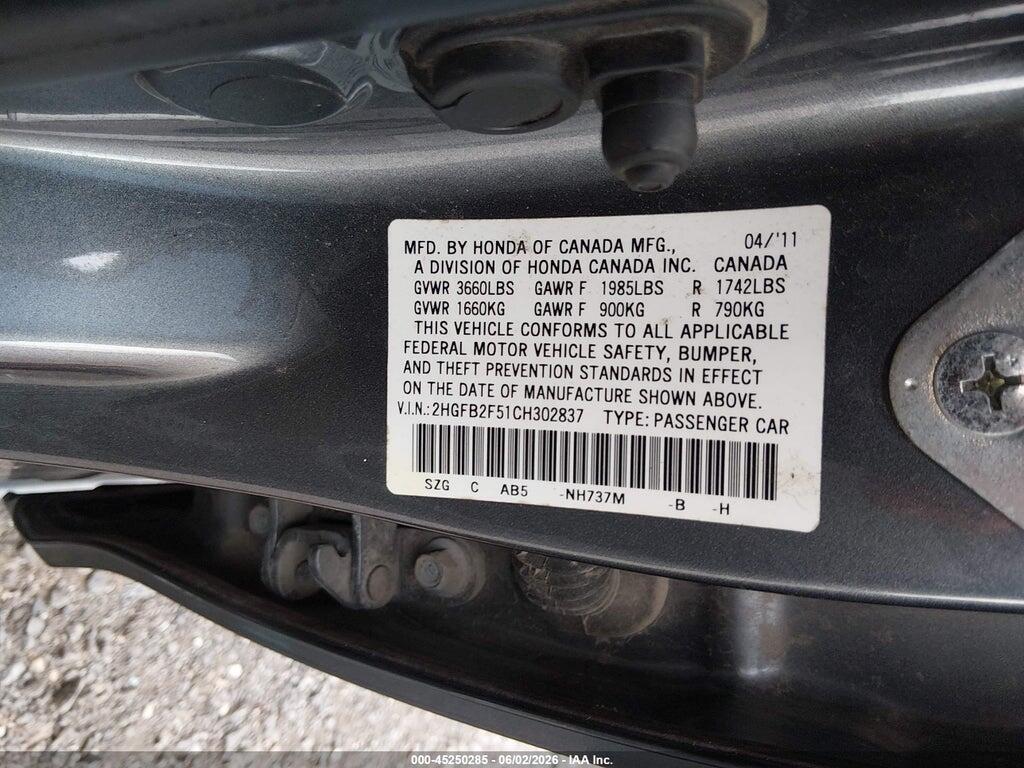 2HGFB2F51CH302837 2012 HONDA CIVIC photo no. 9