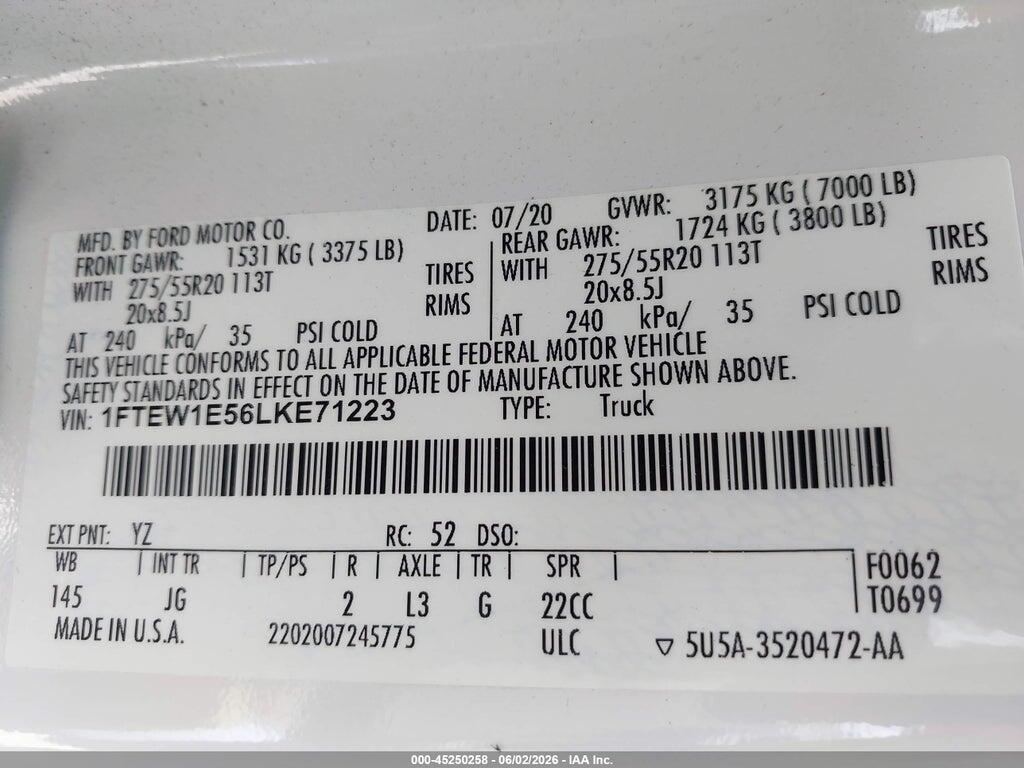 1FTEW1E56LKE71223 2020 FORD F-150 photo no. 9