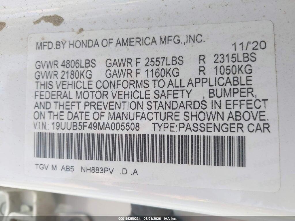 19UUB5F49MA005508 2021 ACURA TLX photo no. 9