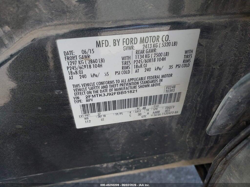 2FMTK3J92FBB51821 2015 FORD EDGE photo no. 9