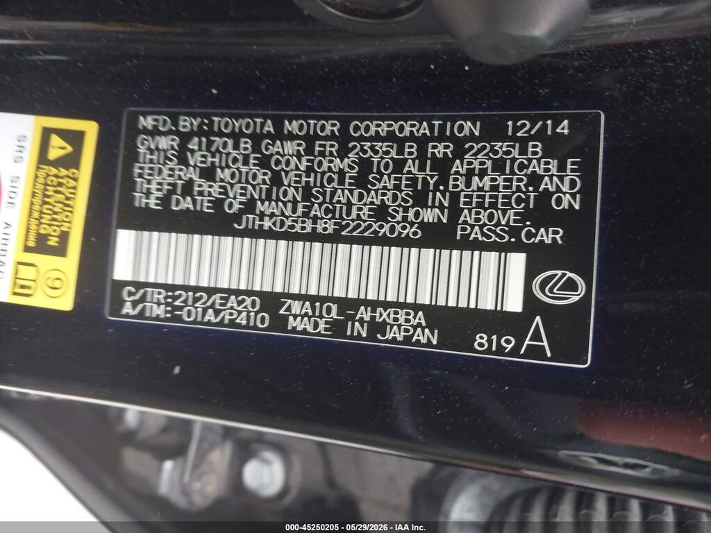 JTHKD5BH8F2229096 2015 LEXUS CT 200H photo no. 9