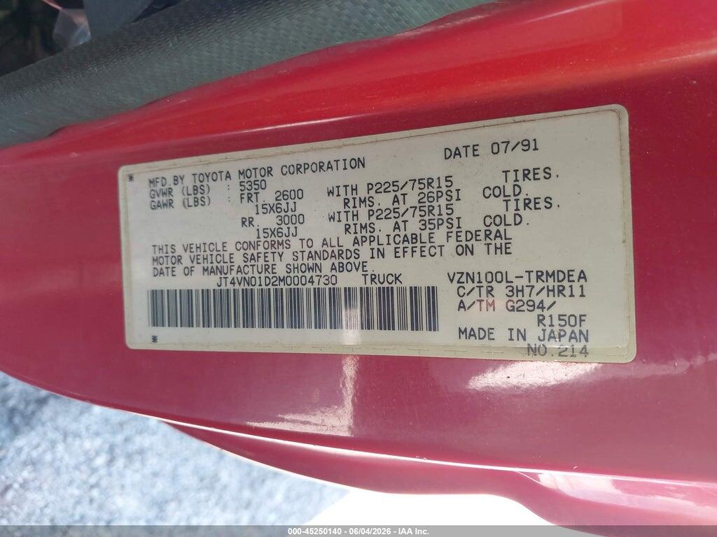 JT4VN01D2M0004730 1991 TOYOTA PICKUP photo no. 9