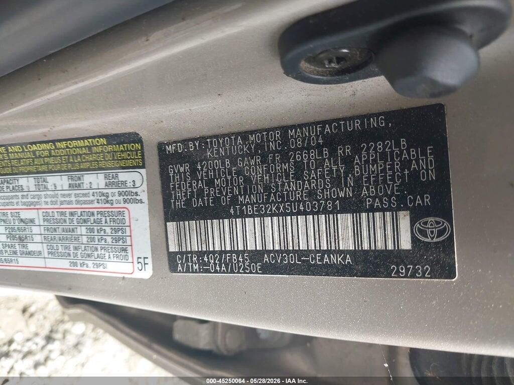 4T1BE32KX5U403781 2005 TOYOTA CAMRY photo no. 9