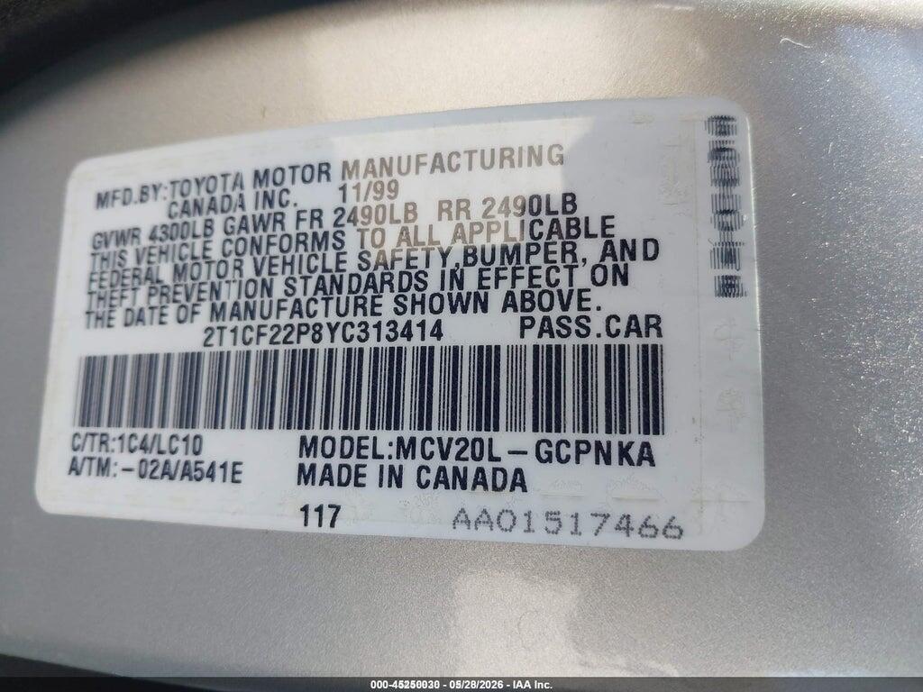 2T1CF22P8YC313414 2000 TOYOTA CAMRY SOLARA photo no. 9