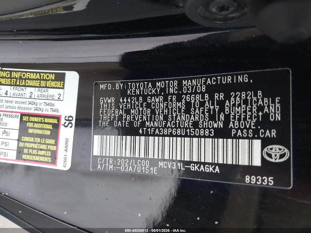 4T1FA38P68U150883 2008 TOYOTA CAMRY SOLARA photo no. 9