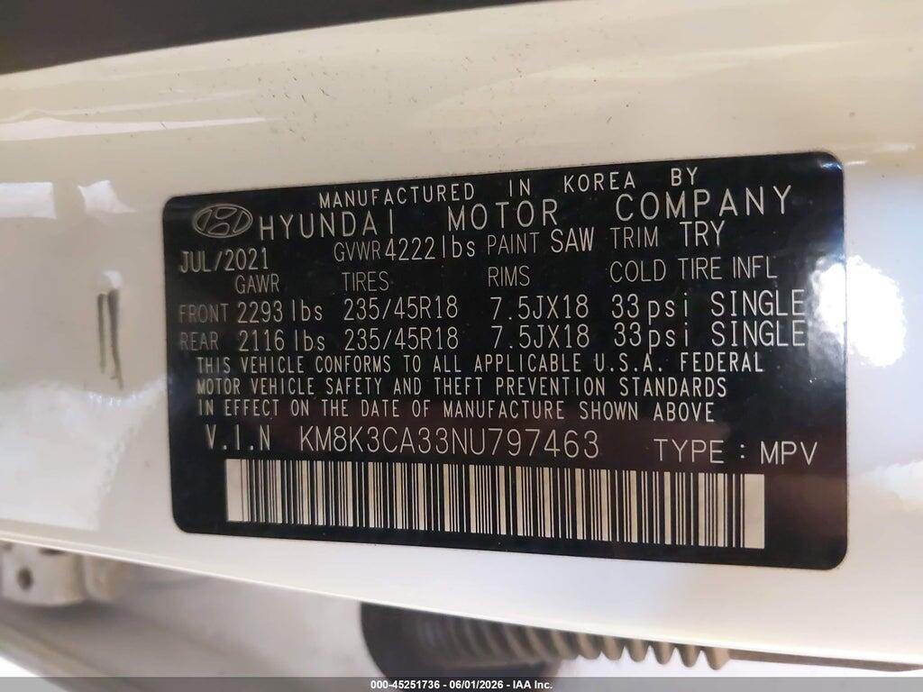 KM8K3CA33NU797463 2022 HYUNDAI KONA photo no. 9