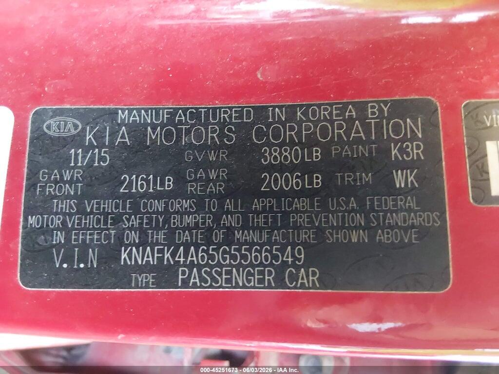 KNAFK4A65G5566549 2016 KIA FORTE photo no. 9