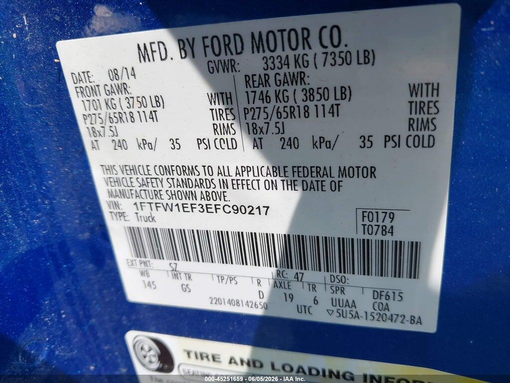 1FTFW1EF3EFC90217 2014 FORD F-150 photo no. 9