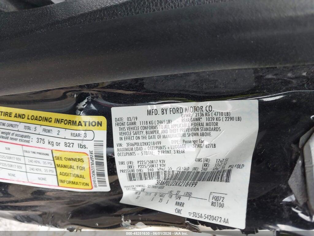 3FA6P0LU2KR218499 2019 FORD FUSION HYBRID photo no. 9