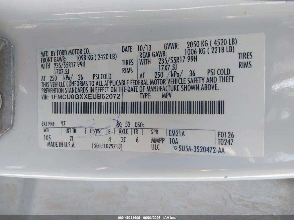 1FMCU0GXXEUB62072 2014 FORD ESCAPE photo no. 9