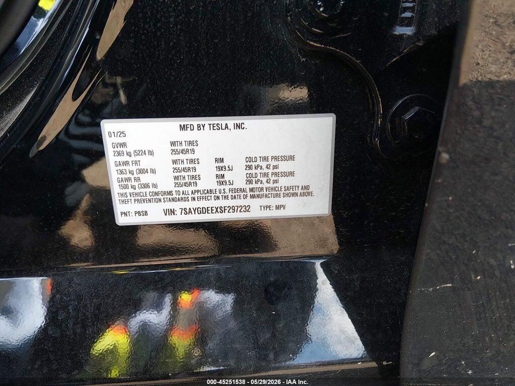 7SAYGDEEXSF297232 2025 TESLA MODEL Y photo no. 9