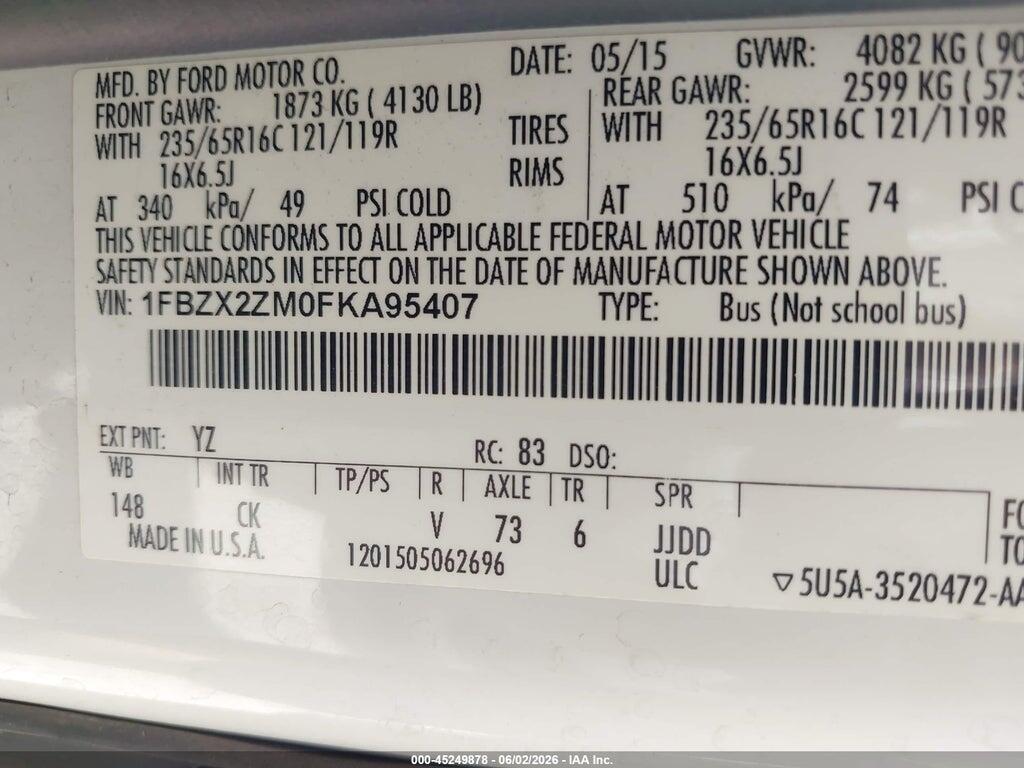 1FBZX2ZM0FKA95407 2015 FORD TRANSIT-350 photo no. 9