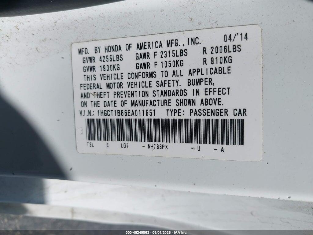 1HGCT1B86EA011651 2014 HONDA ACCORD photo no. 9