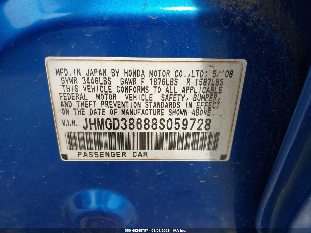 JHMGD38688S059728 2008 HONDA FIT photo no. 9