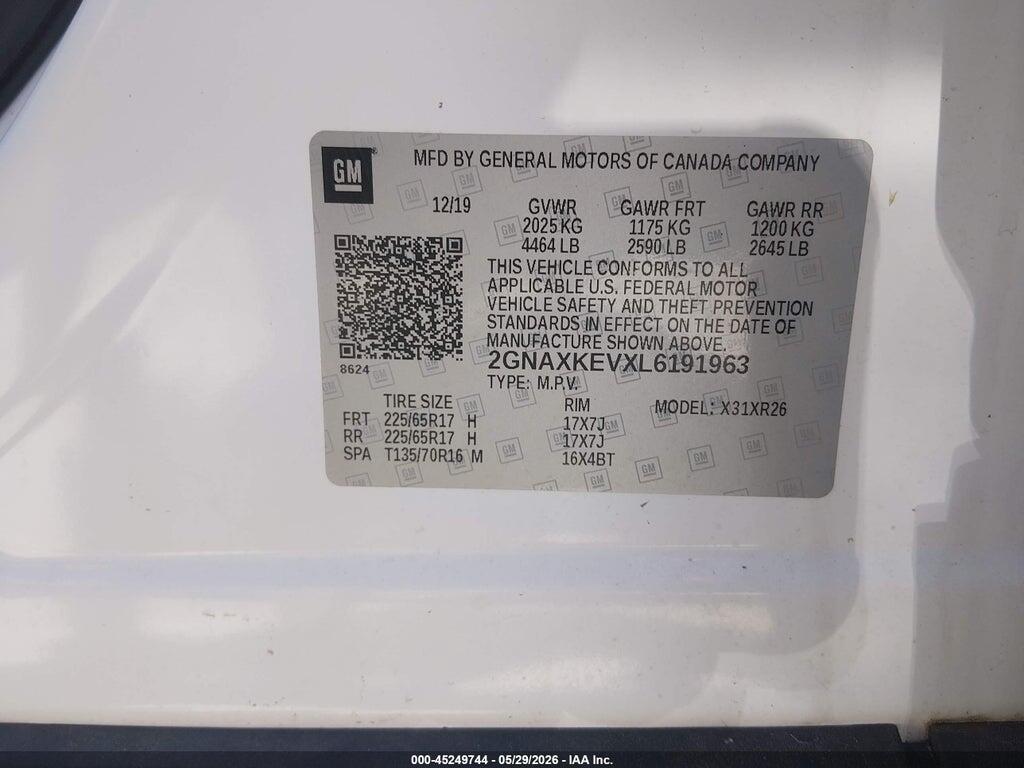 2GNAXKEVXL6191963 2020 CHEVROLET EQUINOX photo no. 9