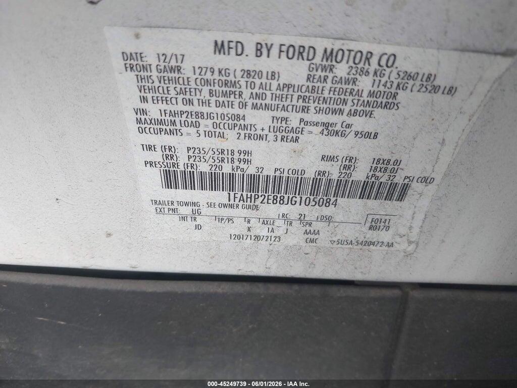 1FAHP2E88JG105084 2018 FORD TAURUS photo no. 9