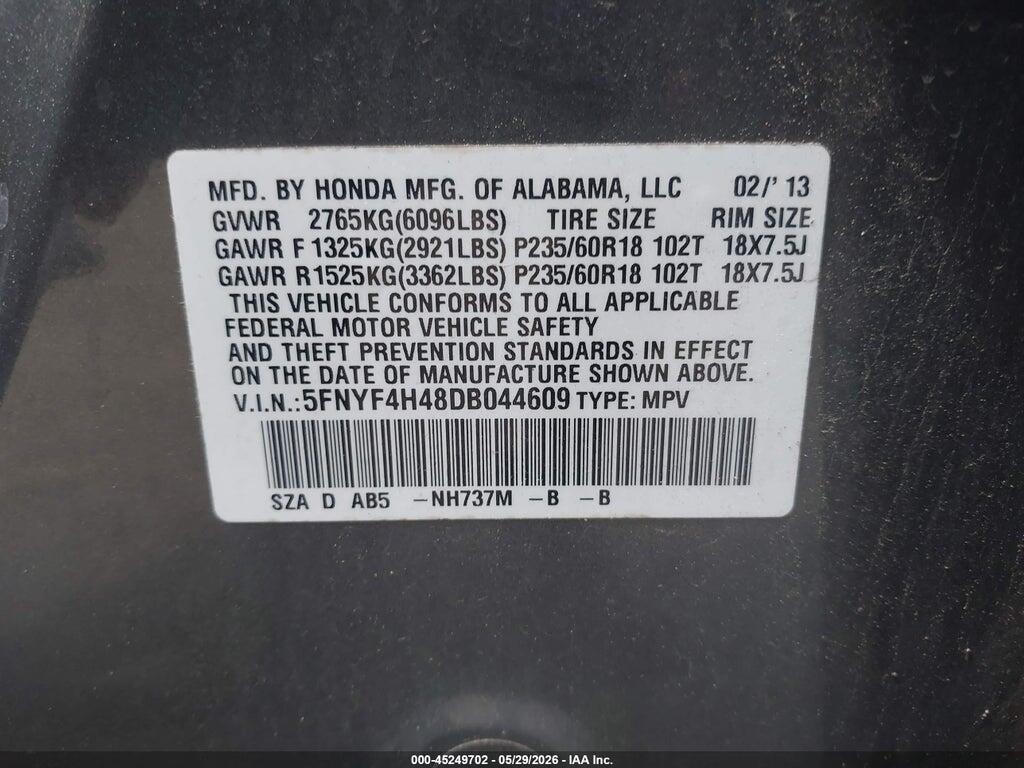 5FNYF4H48DB044609 2013 HONDA PILOT photo no. 9