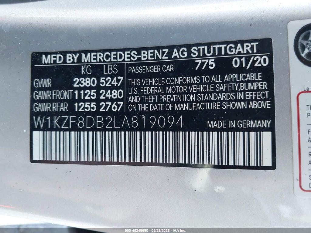 W1KZF8DB2LA819094 2020 MERCEDES-BENZ E 350 photo no. 9