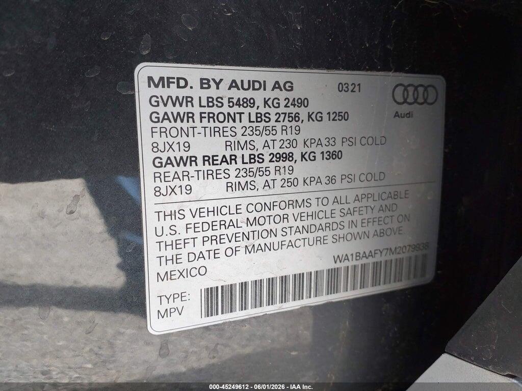 WA1BAAFY7M2079938 2021 AUDI Q5 photo no. 9