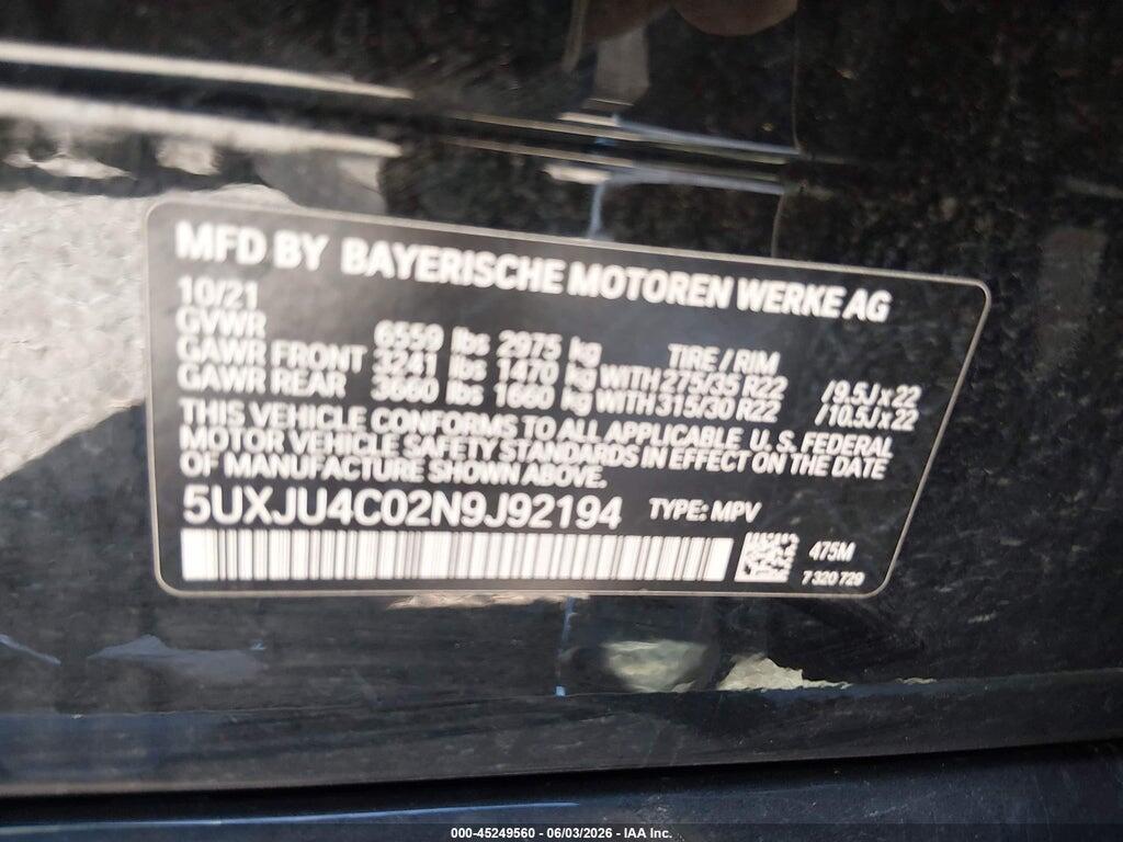 5UXJU4C02N9J92194 2022 BMW X5 photo no. 9