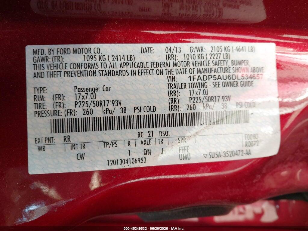 1FADP5AU6DL534657 2013 FORD C-MAX HYBRID photo no. 9