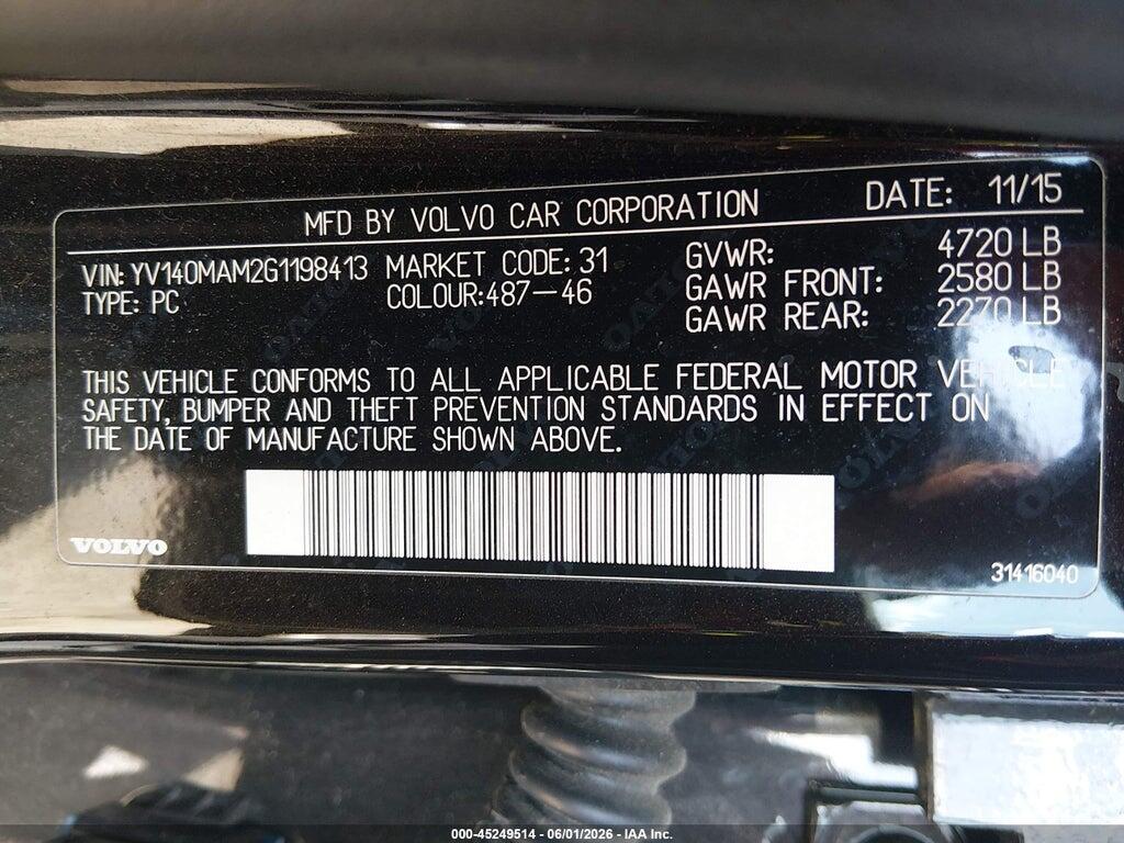 YV140MAM2G1198413 2016 VOLVO S80 photo no. 9