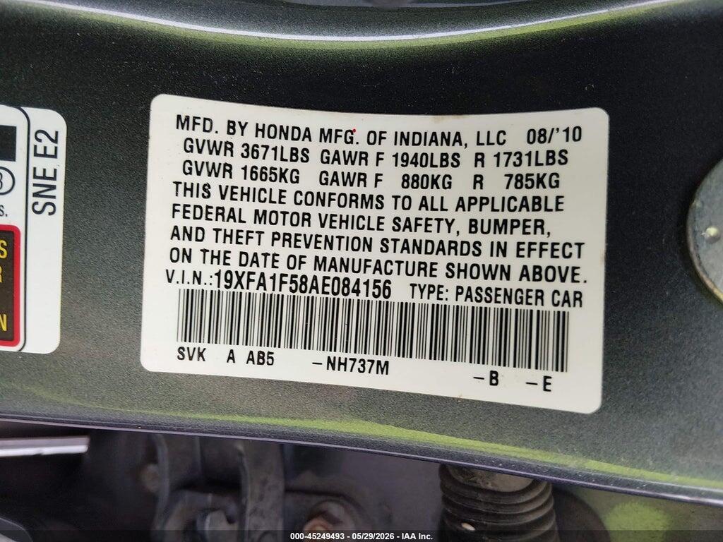 19XFA1F58AE084156 2010 HONDA CIVIC photo no. 9