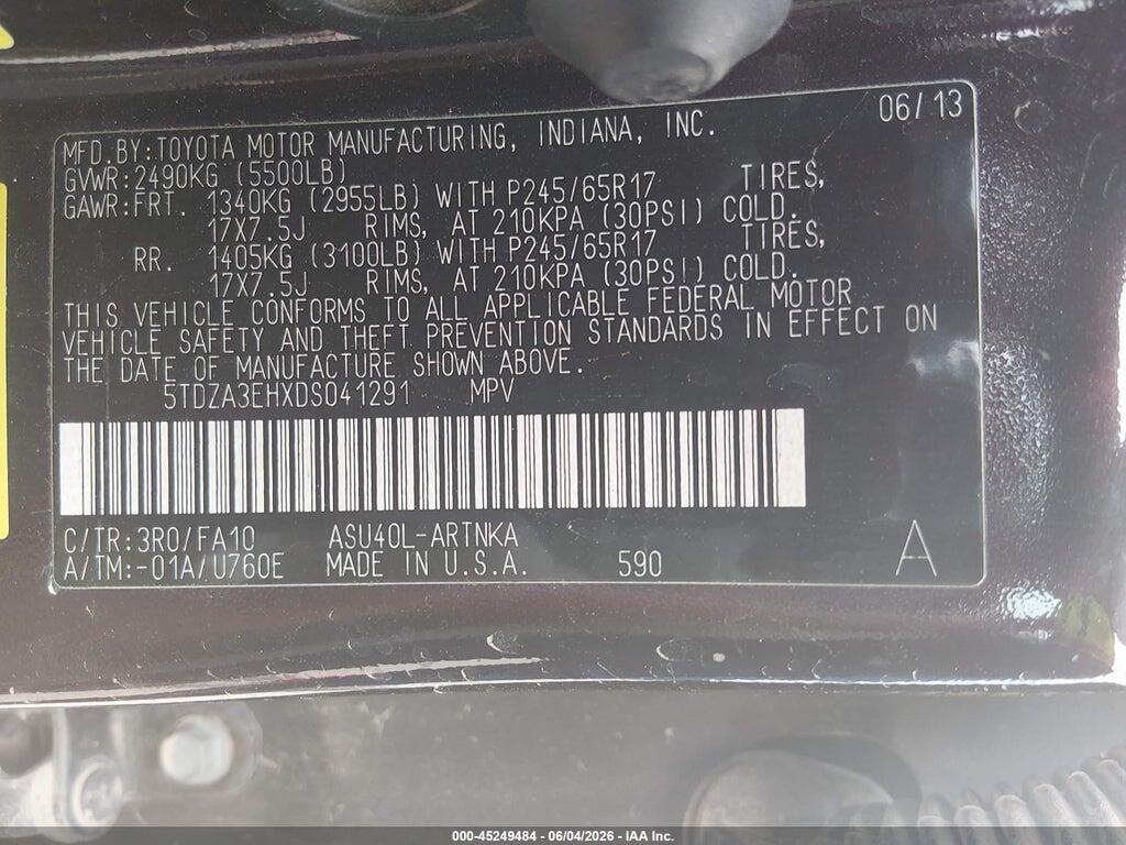 5TDZA3EHXDS041291 2013 TOYOTA HIGHLANDER photo no. 9