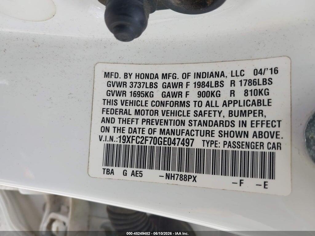 19XFC2F70GE047497 2016 HONDA CIVIC photo no. 9