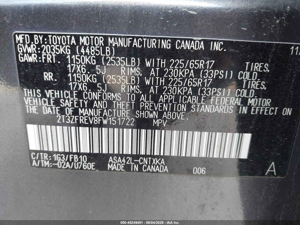 2T3ZFREV8FW151722 2015 TOYOTA RAV4 photo no. 9